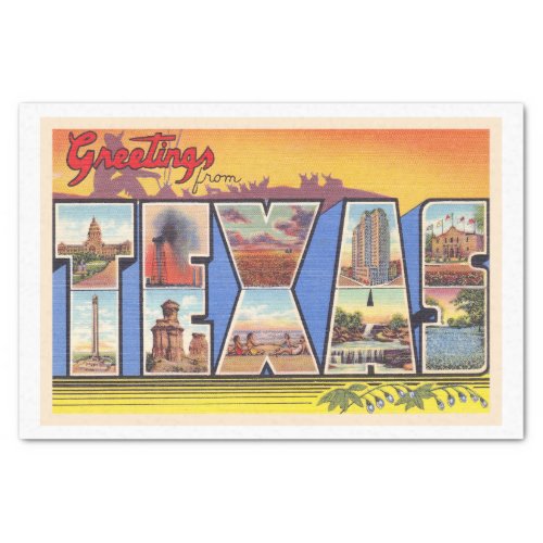 State of Texas TX Vintage Large Letter Postcard Tissue Paper