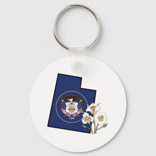 State of Utah Flag with State Flower Mesa Lily Keychain