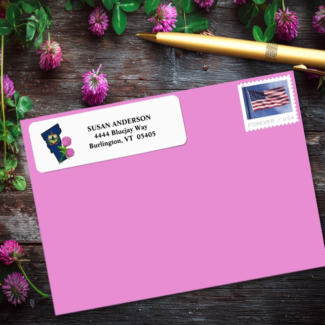 State of Vermont Flag with State Flower Red Clover Label (Creator Uploaded)