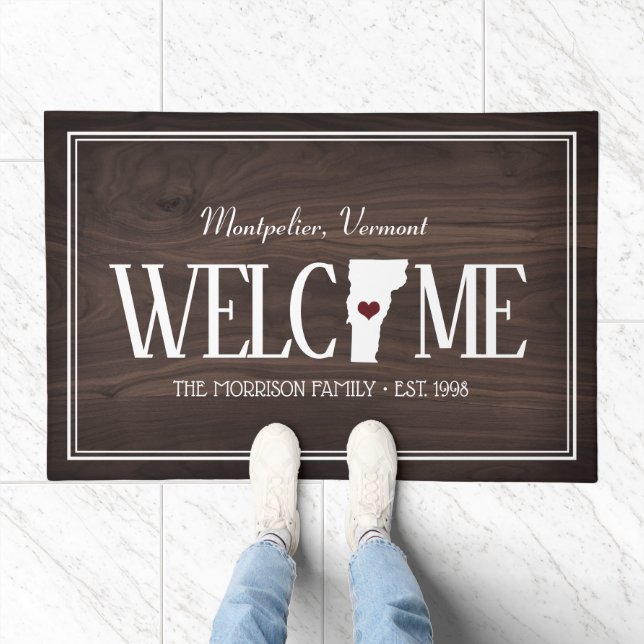 State of Vermont Personalized Woodgrain Doormat (Indoor)