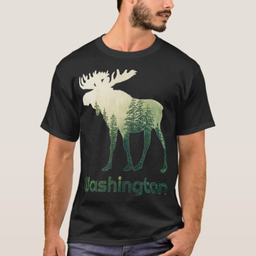 State Of Washington Moose Forest Tree Hunter Wildl T_Shirt