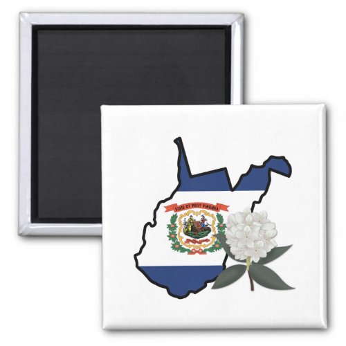 State of West Virginia Flag  Flower Rhododendron  Magnet