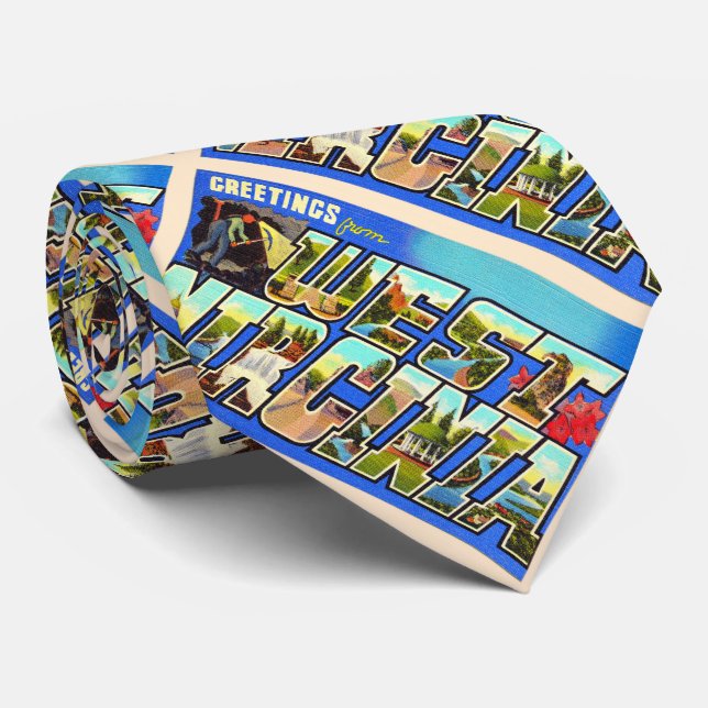 State of West Virginia WV Large Letter Postcard Neck Tie (Rolled)