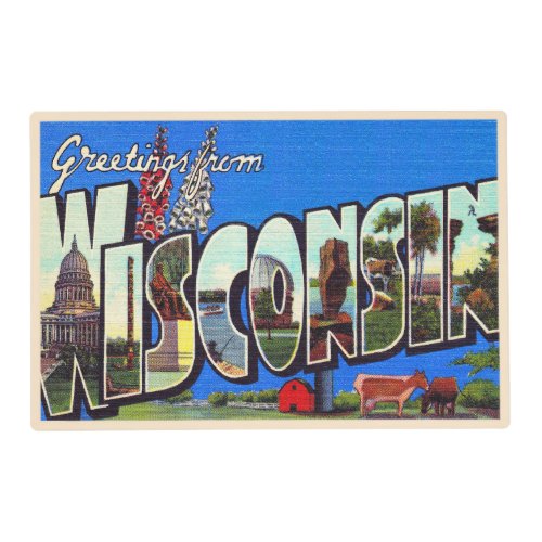 State of Wisconsin Vintage Large Letter Postcard Placemat