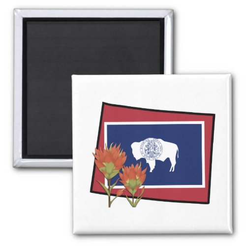 State of Wyoming Flag  Flower Indian Paintbrush  Magnet