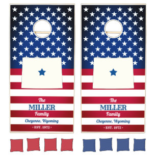 State of Wyoming Personalized US Flag Cornhole Set