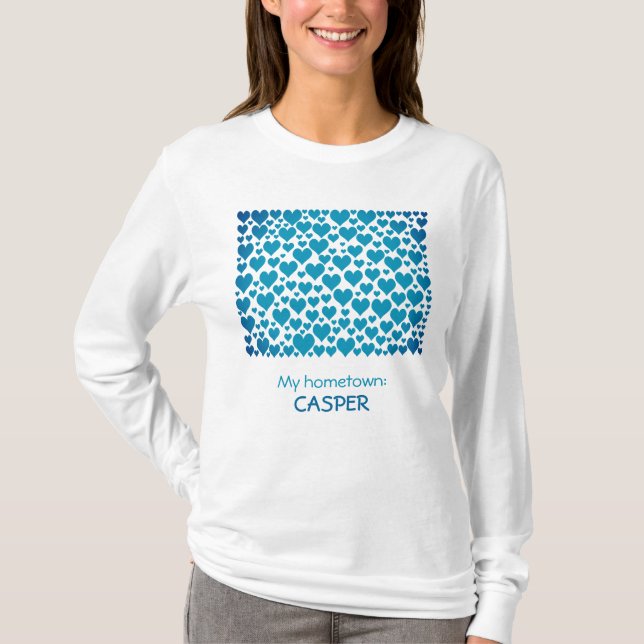 State of Wyoming Silhouette Hearts & Hometown T-Shirt (Front)