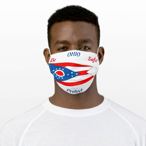 State Ohio Flag Red White Blue Be Safe Protect Adult Cloth Face Mask