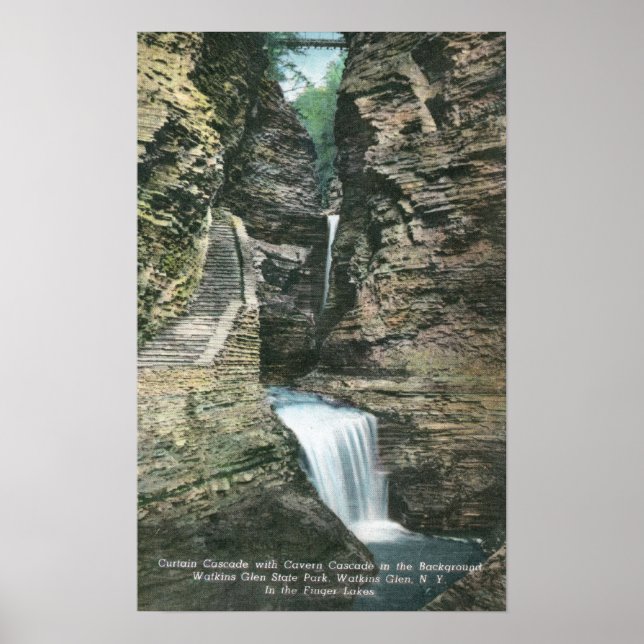 State Park View of Curtain and Cavern Cascades Poster (Front)