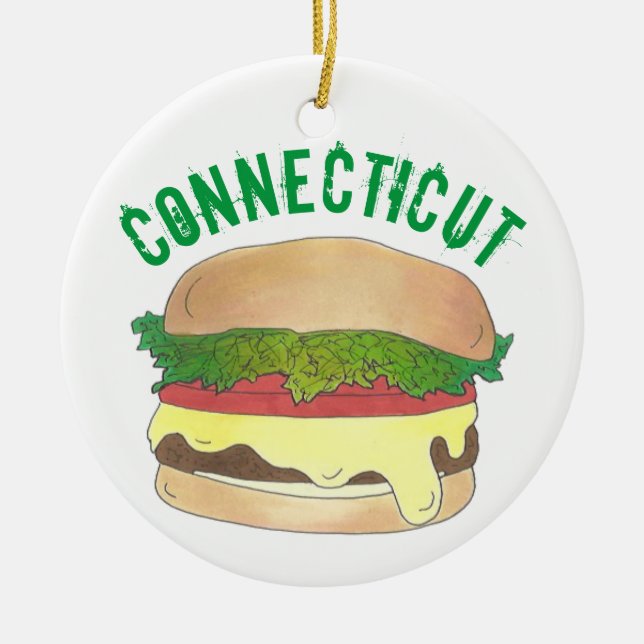 State Pride CT Connecticut Steamed Cheese Burger Ceramic Ornament (Front)
