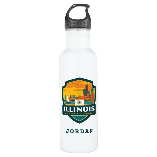State Pride | Illinois Stainless Steel Water Bottle (Front)