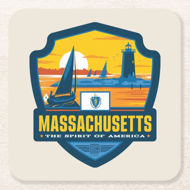 State Pride | Massachusetts Square Paper Coaster (Front)