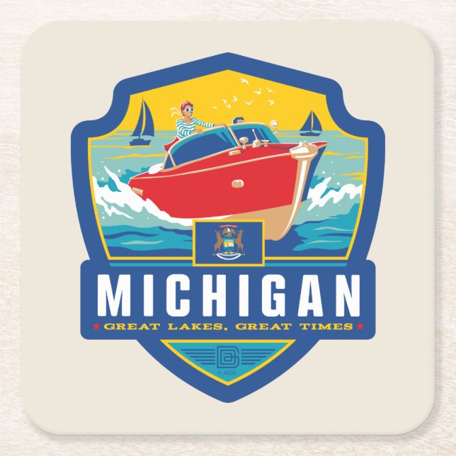 State Pride | Michigan Square Paper Coaster (Front)