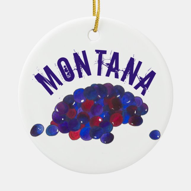 State Pride Montana Huckleberries Blue Huckleberry Ceramic Ornament (Front)