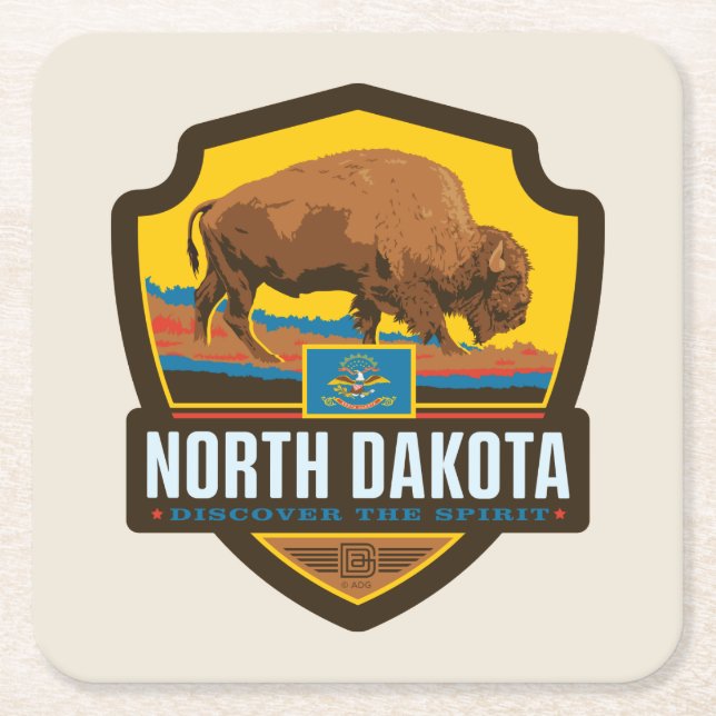 State Pride | North Dakota Square Paper Coaster (Front)