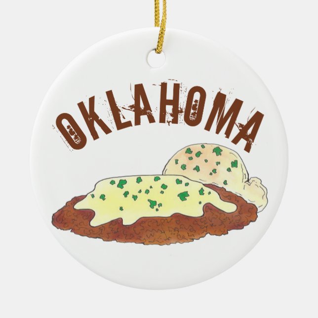 State Pride Oklahoma OK Chicken Fried Steak Ceramic Ornament (Front)