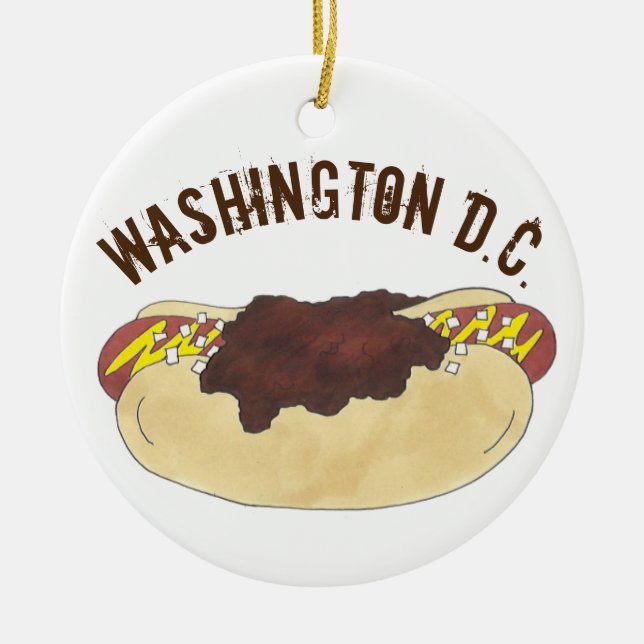 State Pride Washington DC Smoke Chili Hot Dog Ceramic Ornament (Front)