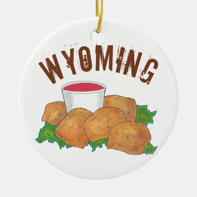 State Pride Wyoming WY Rocky Mountain Oysters Ceramic Ornament (Front)