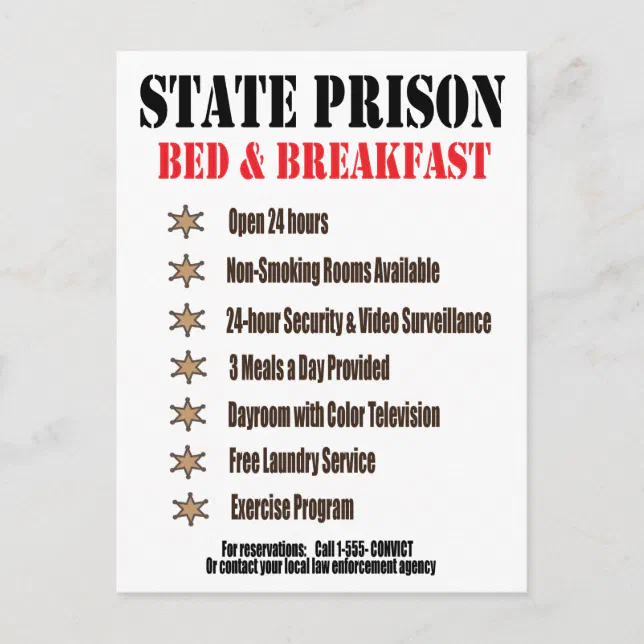 State Prison Bed and Breakfast Postcard Zazzle