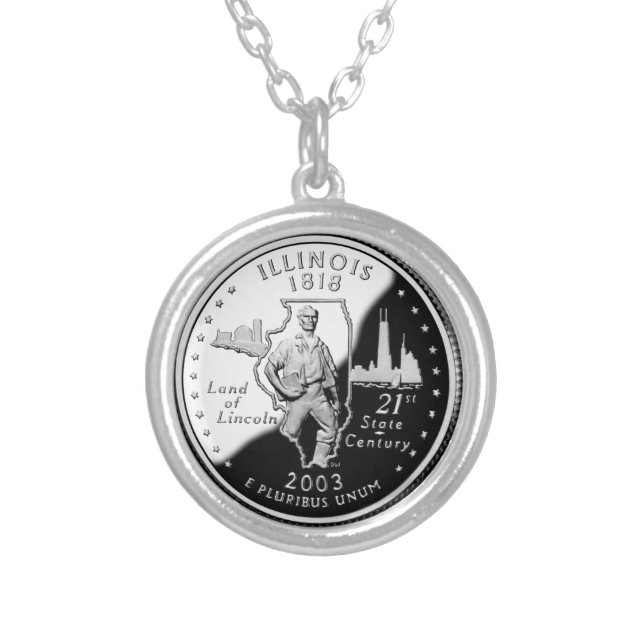 State Quarter of Illinois Reverse Side Faux Round Silver Plated Necklace (Front)