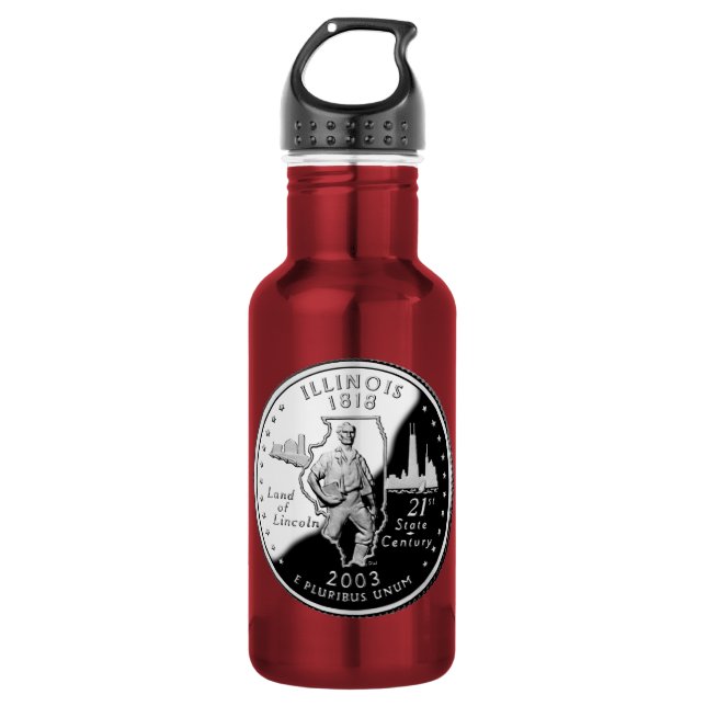 State Quarter of Illinois Reverse Side Faux Stainless Steel Water Bottle (Front)