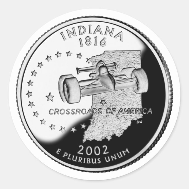 State Quarter of Indiana Reverse Side Faux Classic Round Sticker (Front)