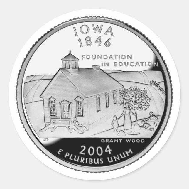 State Quarter of Iowa Reverse Side Faux Classic Round Sticker (Front)