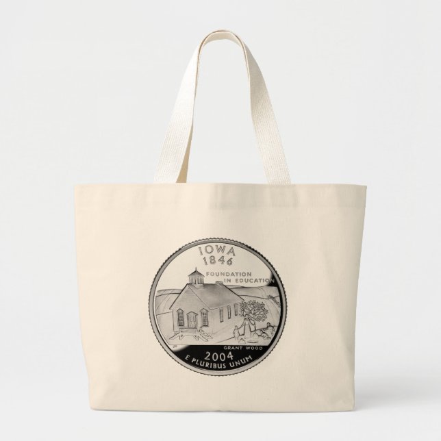 State Quarter of Iowa Reverse Side Faux Large Tote Bag (Front)
