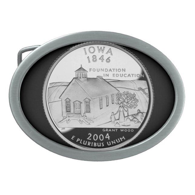 State Quarter of Iowa Reverse Side Faux Oval Belt Buckle (Front)