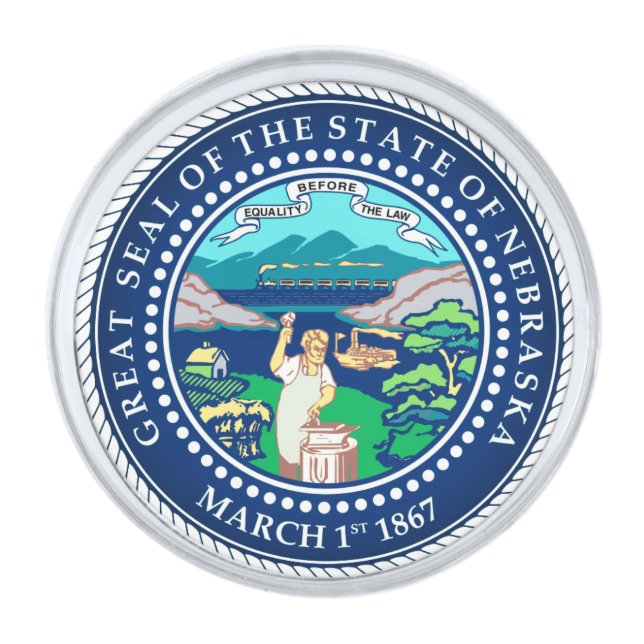 State Seal of Nebraska Silver Finish Lapel Pin (Front)
