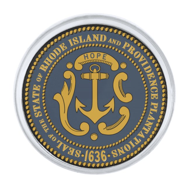 State Seal of Rhode Island Silver Finish Lapel Pin (Front)