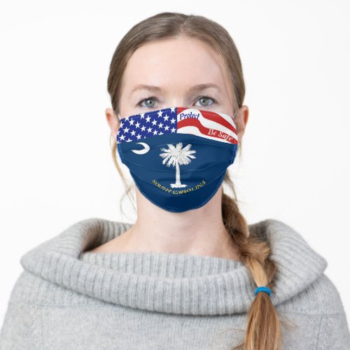 State South Carolina Flag w Stars Stripes Adult Cloth Face Mask