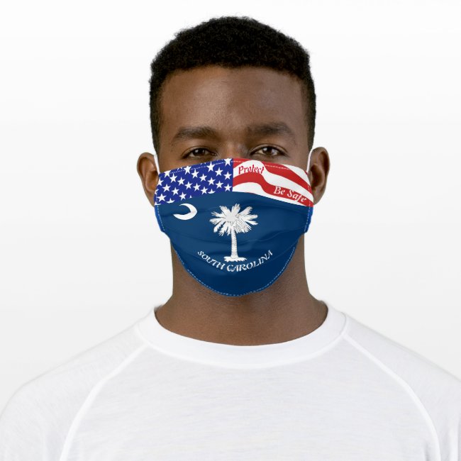 State South Carolina Flag w/ Stars Stripes Smile Adult Cloth Face Mask