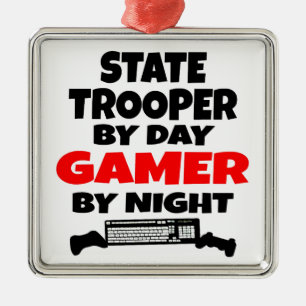 State Trooper by Day Gamer by Night Metal Ornament