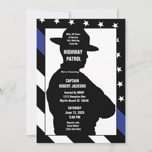 State Trooper Flag Blue Line Retirement Party Invitation (Front)