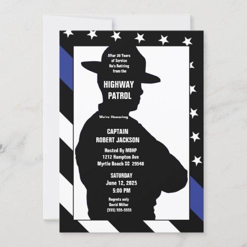 State Trooper Flag Blue Line Retirement Party Invitation