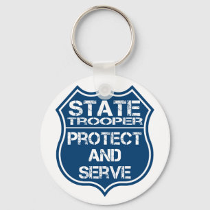 State Trooper Police Badge Protect and Serve Keychain
