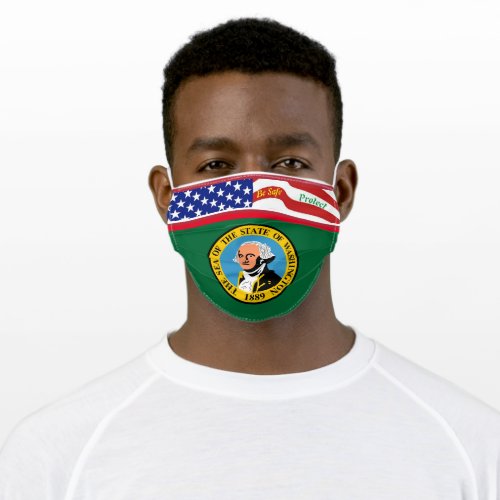 State Washington Flag  w Stars Strips Adult Cloth Face Mask