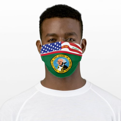 State Washington Flag  w Stars Strips Adult Cloth Face Mask