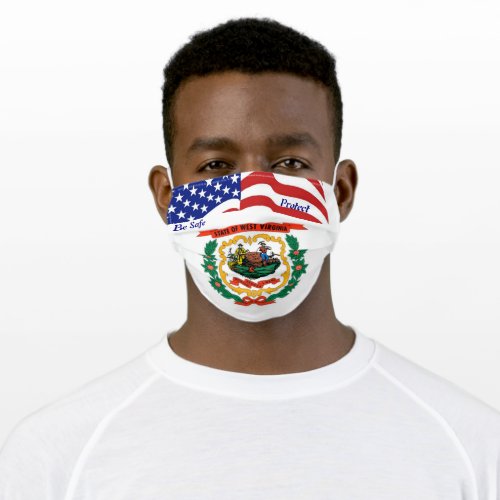 State West Virginia Flag w Stars Stripes Adult Cloth Face Mask