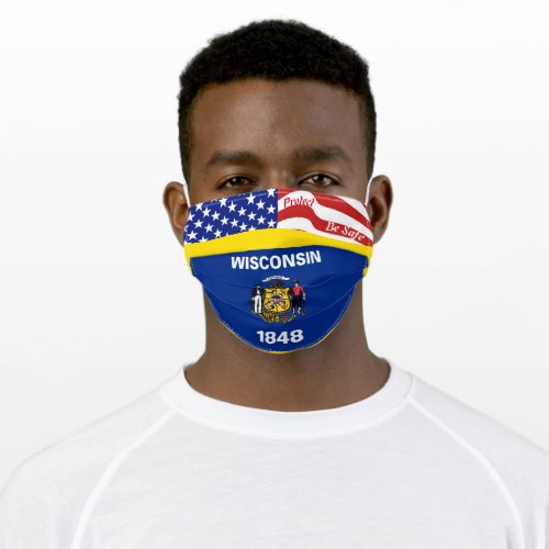 State Wisconsin Flag on Yellow Gold  Stars Strips Adult Cloth Face Mask