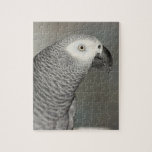 Stately African Grey Parrot Jigsaw Puzzle<br><div class="desc">Portrait of a beautiful Congo African Grey parrot on a gray background. She has pretty scalloped grey feathers and a black beak. Scientific name is Psittacus erithacus.</div>