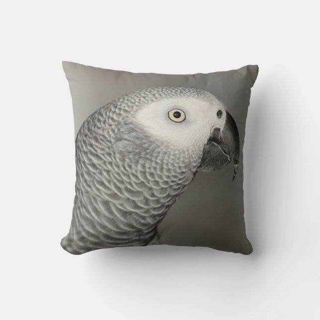 Stately African Grey Parrot Throw Pillow (Front)