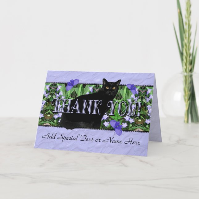 Stately Black Cat and Wildflowers Thank You Card (Front)