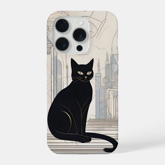 Stately black cat, digital art iphone case (Back)