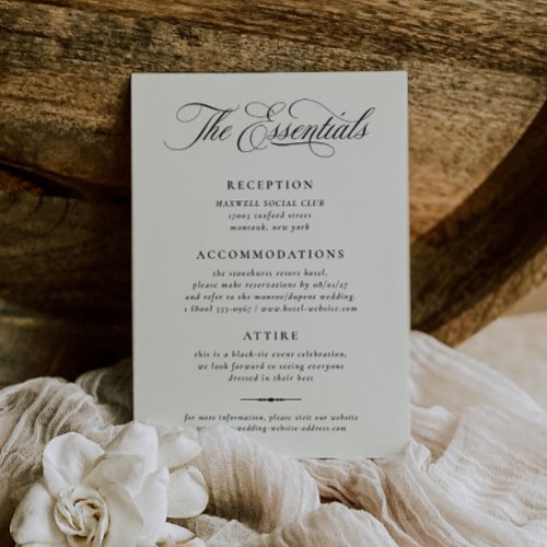 Stately Calligraphy Wedding Details Card