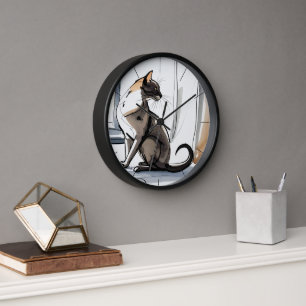 Stately Dignified Cat in the City Art Clock