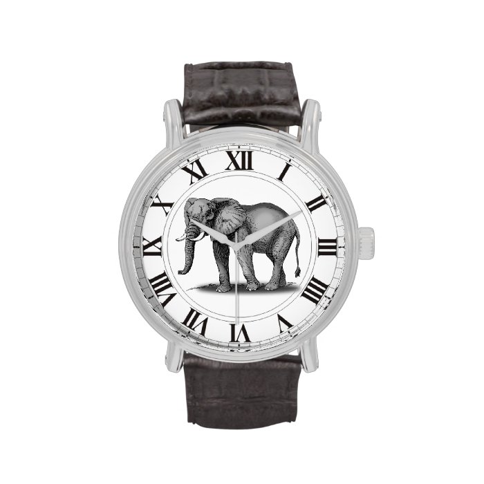 Stately Elephant in Gray with Roman Numerals Wristwatches