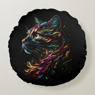 Stately Feline Profile  Round Pillow