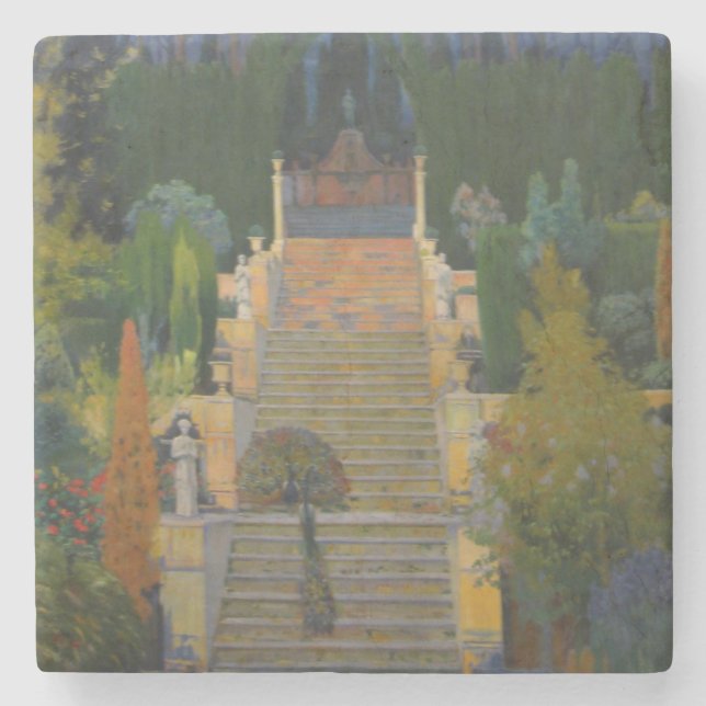 Stately Garden in Mallorca (by Santiago Rusiñol) Stone Coaster (Front)